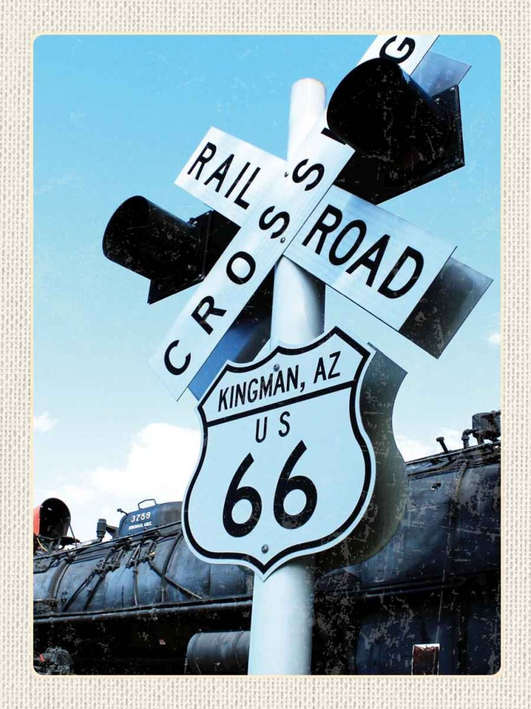 Holzschild 40x30 cm Amerika Route 66 Kingman AZ Crossing Bildmotiv Reisemotiv USA
