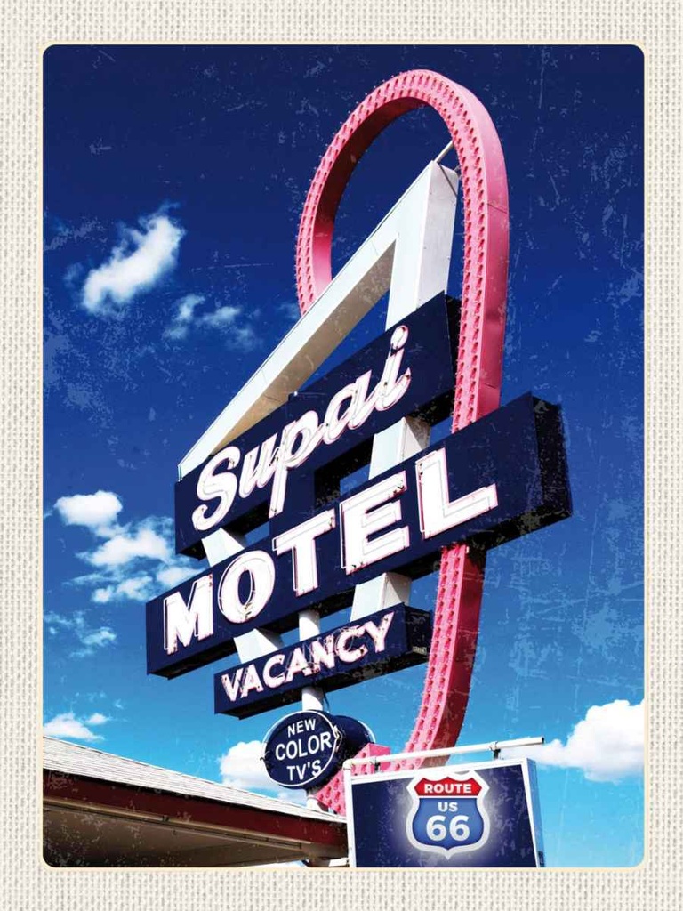 Holzschild 40x30 cm Amerika USA Route 66 Supai Motel Bildmotiv Reisemotiv
