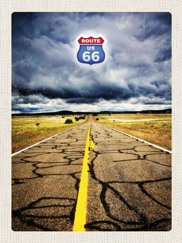 Holzschild 40x30 cm Amerika USA Route 66 Straße Gewitte Bildmotiv Reisemotiv