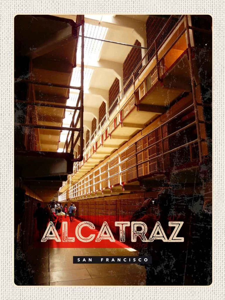 Holzschild 40x30 cm San Francisco Alcatraz Gefängnis Bildmotiv Reisemotiv Amerika USA