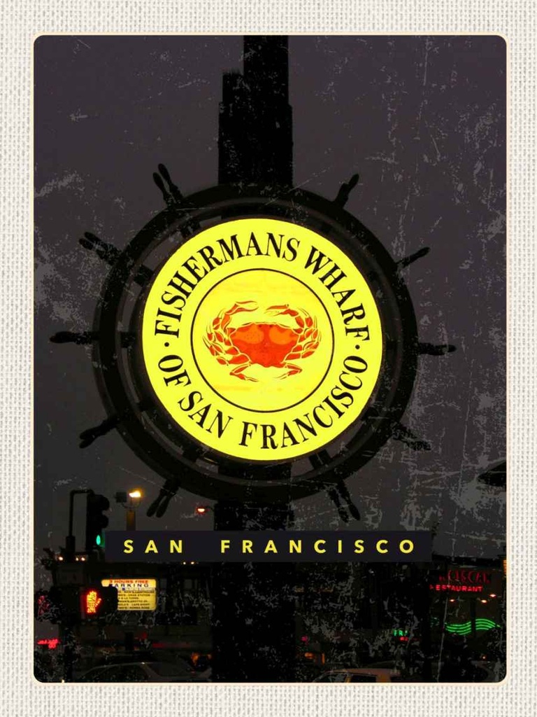 Holzschild 40x30 cm San Francisco USA Fischermans Wharf Bildmotiv Reisemotiv Amerika