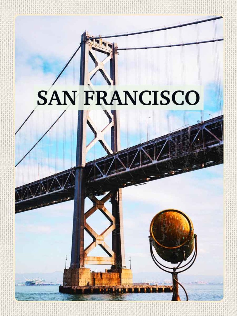 Holzschild 40x30 cm San Francisco Alcatraz Brücke Meer Bildmotiv Reisemotiv Amerika USA