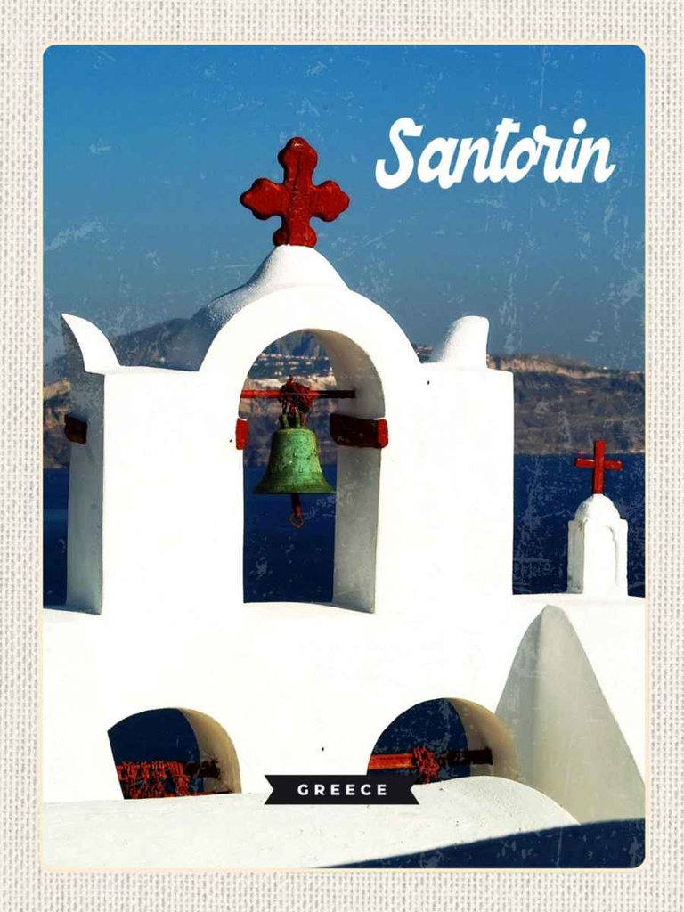 Holzschild 40x30 cm Santorini Greece Meer weiß blau Bildmotiv Reisemotiv Europa