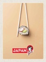 Holzschild 40x30 cm Japan Asien Sushi Fisch Gurke Stäbchen Bildmotiv Reisemotiv Essen Trinken
