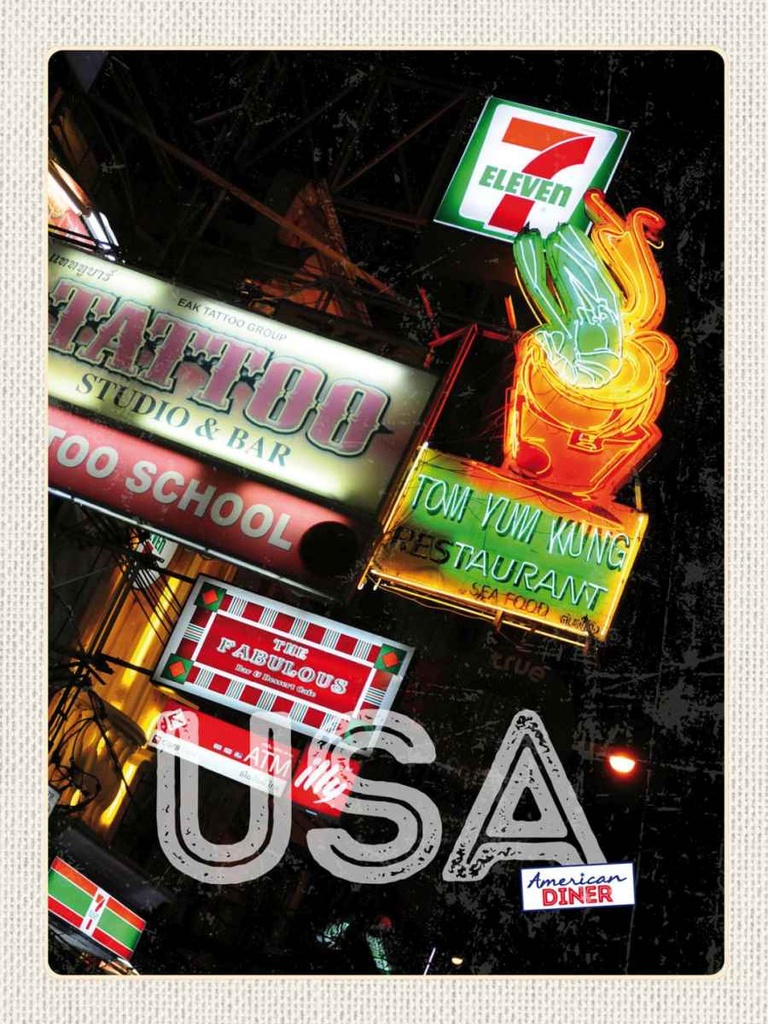 Holzschild 40x30 cm Amerika Tattoo Restaurant Diner 90er Bildmotiv Reisemotiv USA