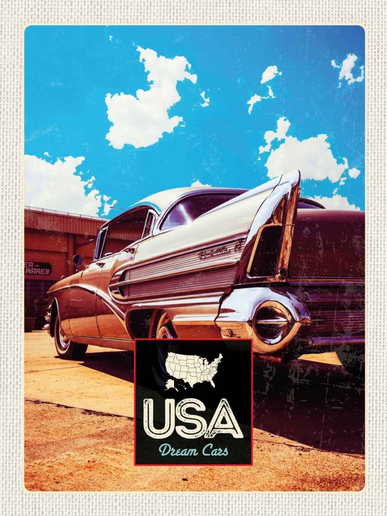 Holzschild 40x30 cm USA Amerika Auto 75 Oldtimer Bildmotiv Reisemotiv