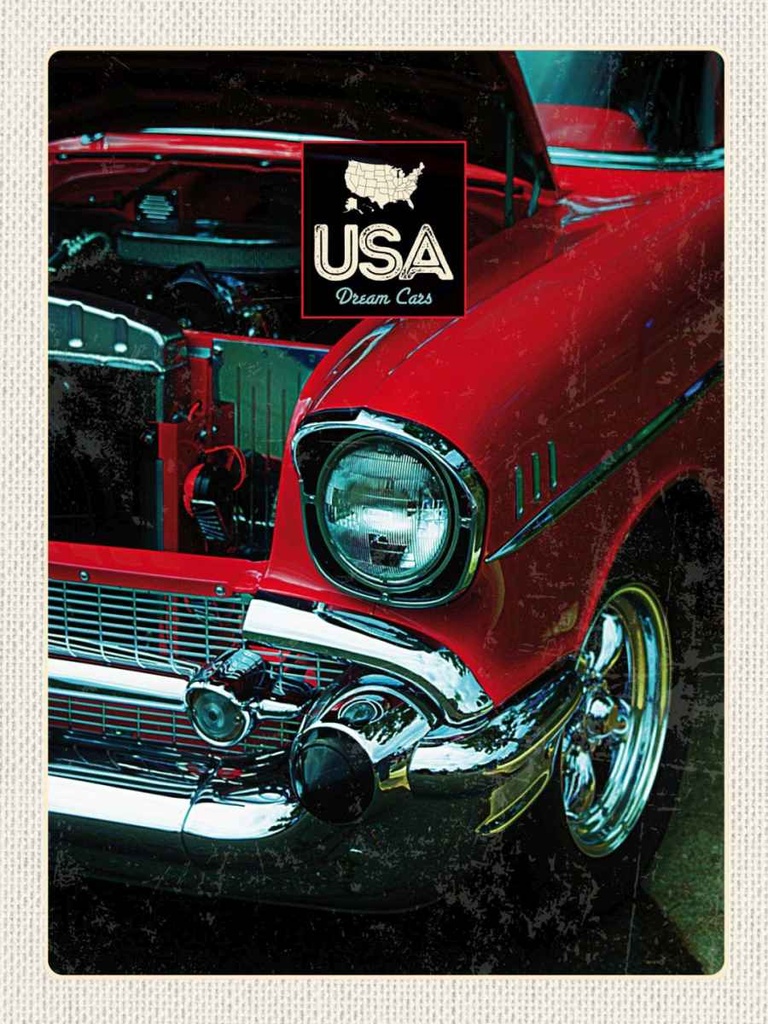 Holzschild 40x30 cm Amerika Oldtimer 90er rot Bildmotiv Reisemotiv USA