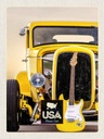 Holzschild 40x30 cm Amerika Oldtimer gelb Auto Gitarre Bildmotiv Reisemotiv USA