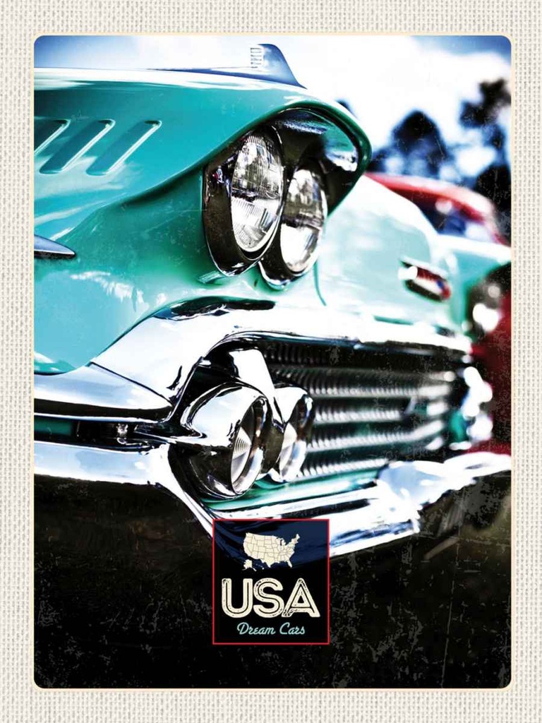 Holzschild 40x30 cm Amerika Oldtimer grün Bildmotiv Reisemotiv USA