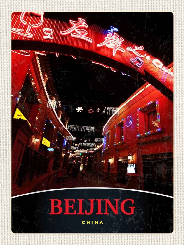 Holzschild 40x30 cm China Asien Beijing Stadt Weihnachten Bildmotiv Reisemotiv Abenteuer Reisen