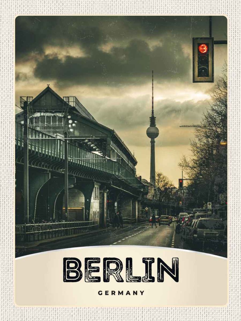 Holzschild 40x30 cm Berlin Deutschland Fernsehrturm 90er Bildmotiv Reisemotiv Abenteuer Reisen