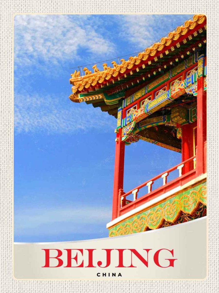 Holzschild 40x30 cm Beijing China Haus bunt traditionell Bildmotiv Reisemotiv Abenteuer Reisen
