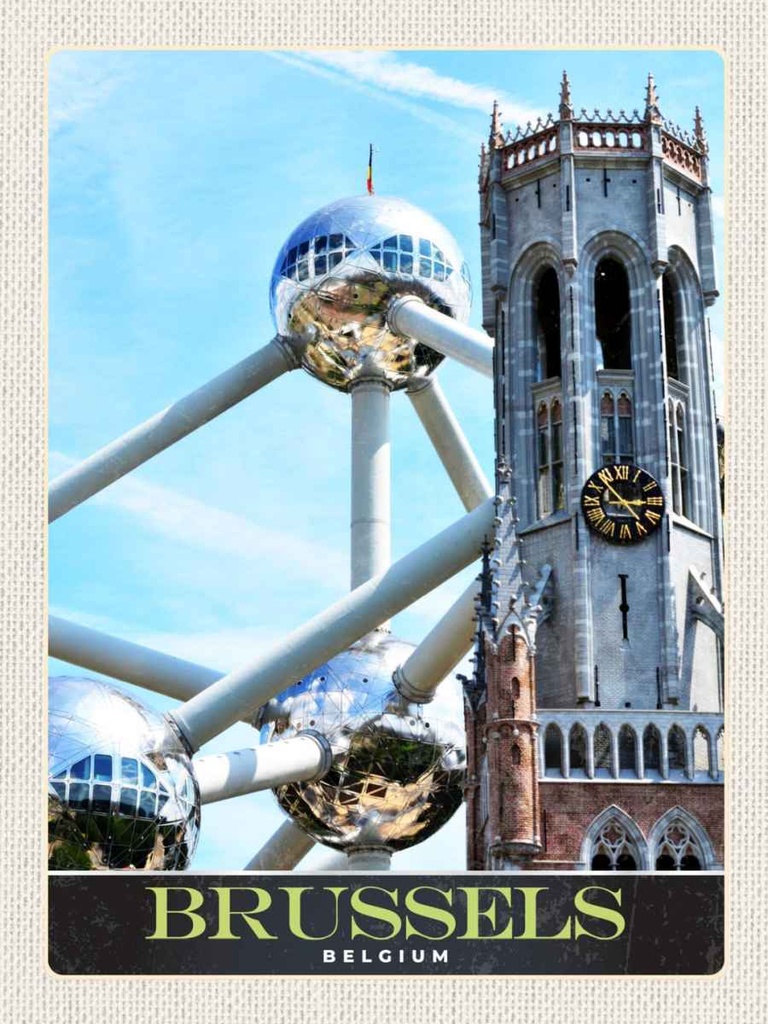 Holzschild 40x30 cm Belgien Brüssel Europa Atomium Bildmotiv Reisemotiv Abenteuer Reisen