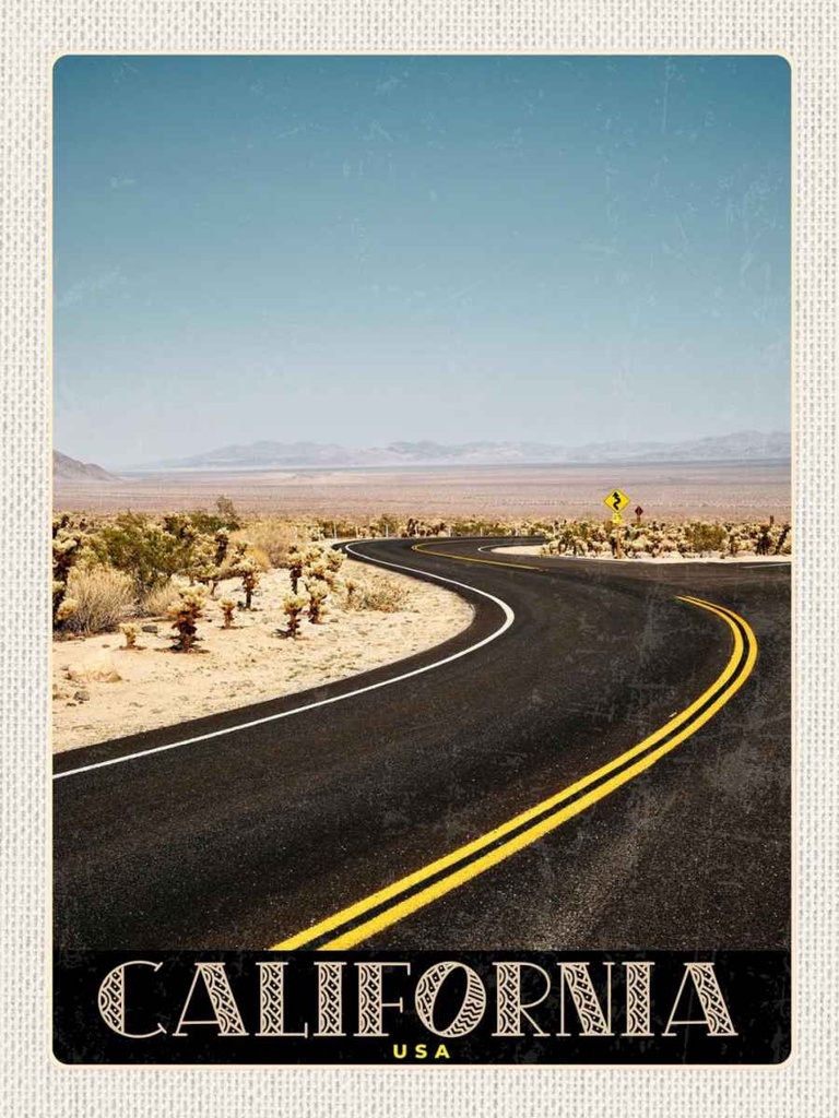 Holzschild 40x30 cm California Amerika Strand Straße Wüste Bildmotiv Reisemotiv USA