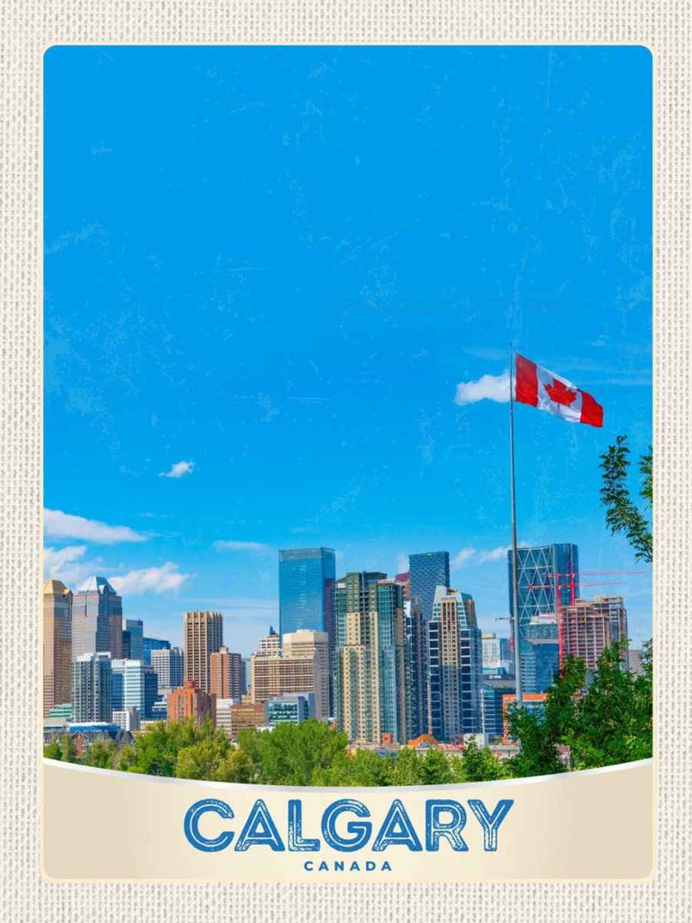 Holzschild 40x30 cm Calgary Kanada Stadt Flagge Bildmotiv Reisemotiv Abenteuer Reisen