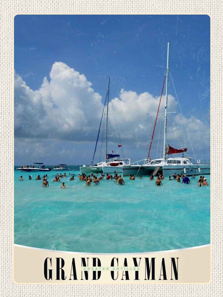 Holzschild 40x30 cm Grand Cayman Insel Amerika Yacht Bildmotiv Reisemotiv Europa