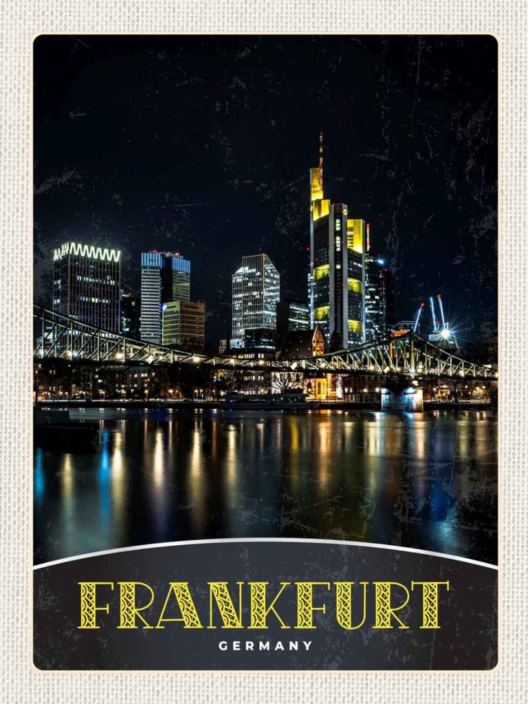 Holzschild 40x30 cm Frankfurt Deutschalnd Nacht Brücke Bildmotiv Reisemotiv Deutschland