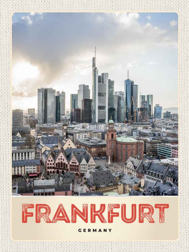 Holzschild 40x30 cm Frankfurt Stadt Hochhäuser Altstadt Bildmotiv Reisemotiv Deutschland