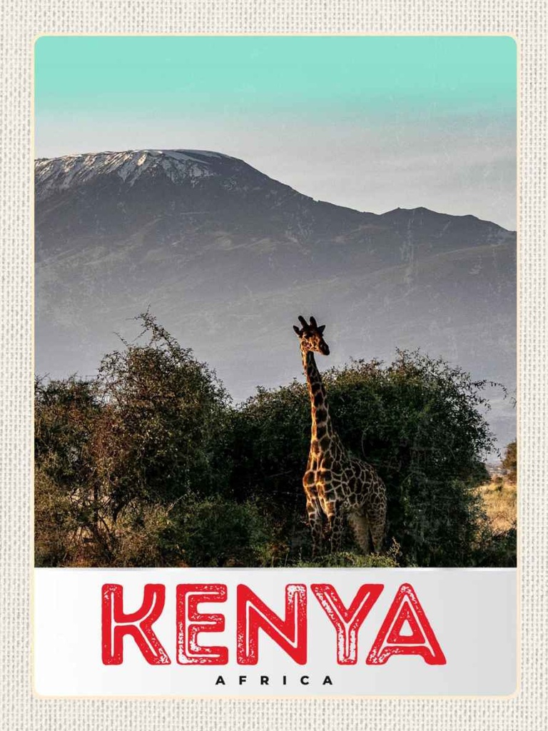 Holzschild 40x30 cm Kenia Ostafrika Giraffe Wildnis Natur Bildmotiv Reisemotiv Abenteuer Reisen