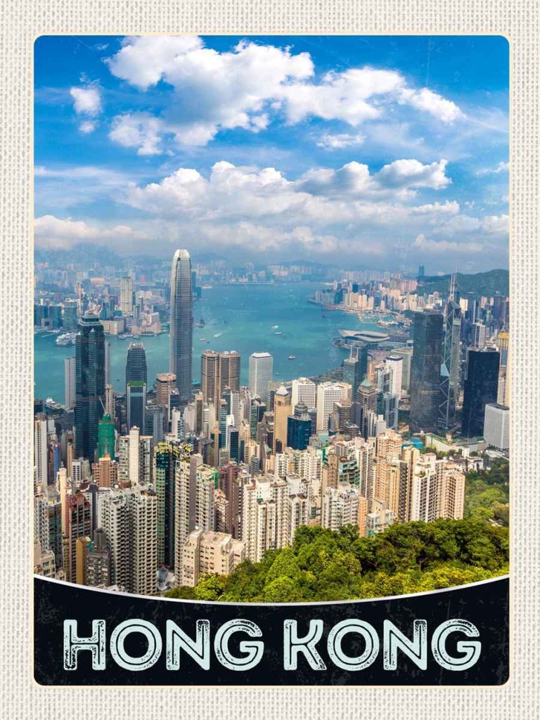 Holzschild 40x30 cm Hong Kong City Wolkenkratzer Hochhaus Bildmotiv Reisemotiv Abenteuer Reisen