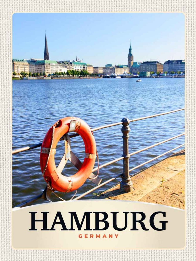 Holzschild 40x30 cm Hamburg Hafen Deutschland Fluss Stadt Bildmotiv Reisemotiv