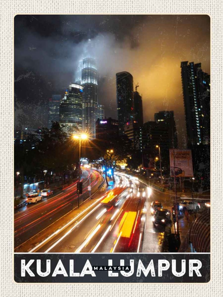 Holzschild 40x30 cm Kuala Lumpur Malaysia Asien Nacht Bildmotiv Reisemotiv Abenteuer Reisen