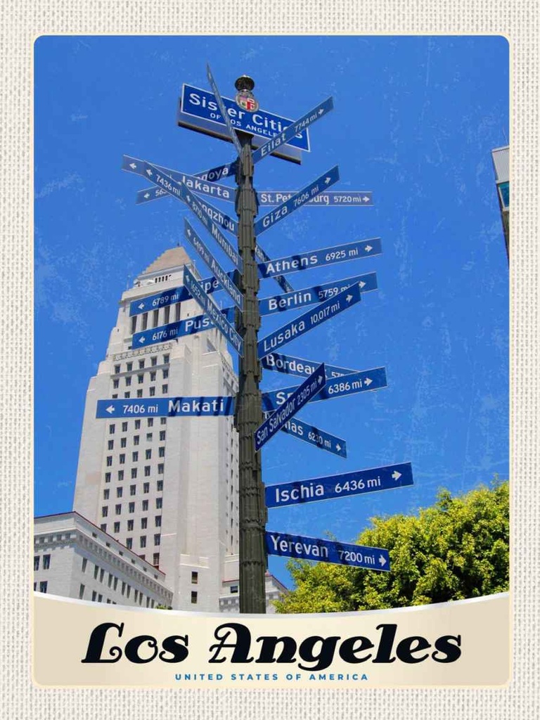 Holzschild 40x30 cm Los Angeles USA Amerika Sister Citis Bildmotiv Reisemotiv