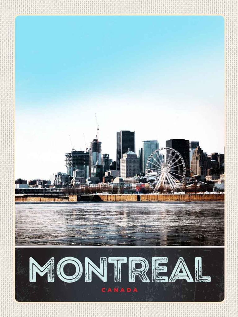 Holzschild 40x30 cm Montreal Kanada Riesenrad Fluss Stadt Bildmotiv Reisemotiv Amerika USA