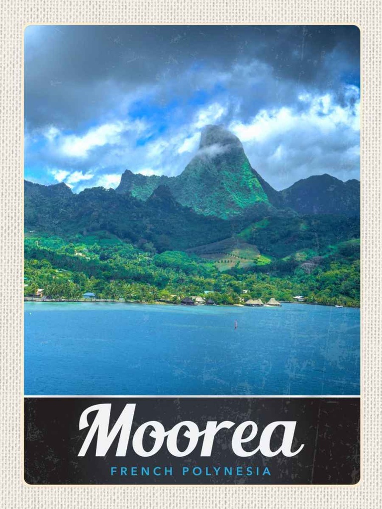Holzschild 40x30 cm Moorea Französisch-Polynesien Insel Bildmotiv Reisemotiv Abenteuer Reisen