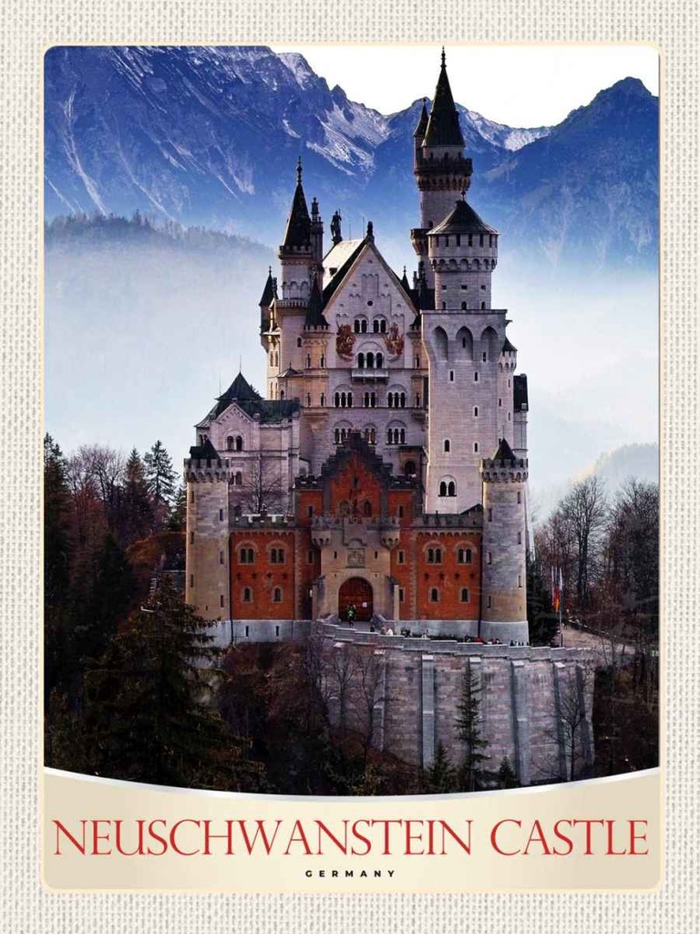 Holzschild 40x30 cm Neuschwanstein Schloss Deutschland Bildmotiv Reisemotiv Europa