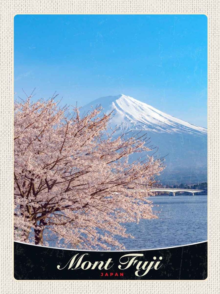 Holzschild 40x30 cm Mont Fuji Japan Asien Gebirge Baum Bildmotiv Reisemotiv Abenteuer Reisen