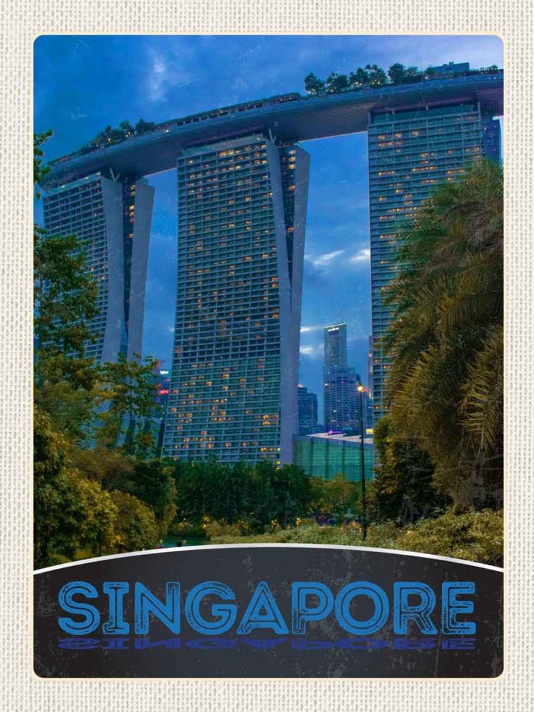 Holzschild 40x30 cm Singapur Asien Architektur Hochhaus Bildmotiv Reisemotiv Abenteuer Reisen