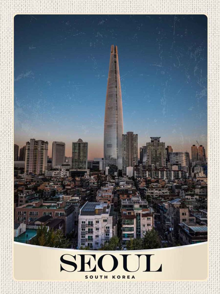 Holzschild 40x30 cm Seoul Süd Korea Wolkenkratzer Stadt Bildmotiv Reisemotiv Abenteuer Reisen