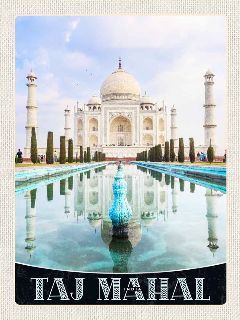 Holzschild 40x30 cm Taj Mahal Indien Vordergarten Moschee Bildmotiv Reisemotiv Abenteuer Reisen