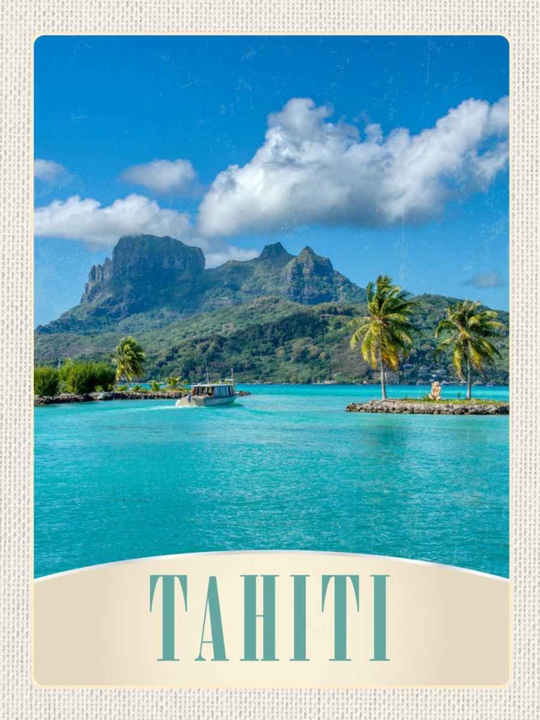 Holzschild 40x30 cm Tahiti Amerika Insel blaues Meer Natur Bildmotiv Reisemotiv USA