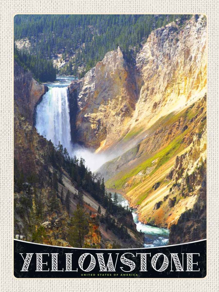 Holzschild 40x30 cm Yellowstone Wasserfall Fluss Natur Bildmotiv Reisemotiv Amerika USA