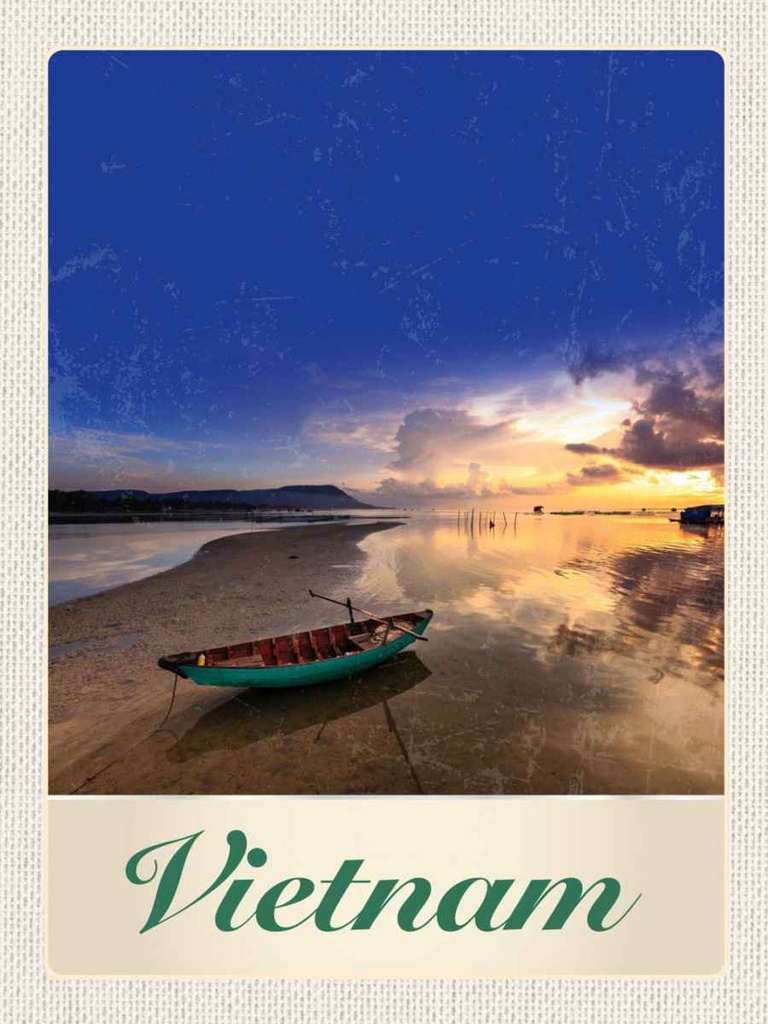 Holzschild 40x30 cm Vietnam Asien Boot Meer Natur Bildmotiv Reisemotiv Abenteuer Reisen