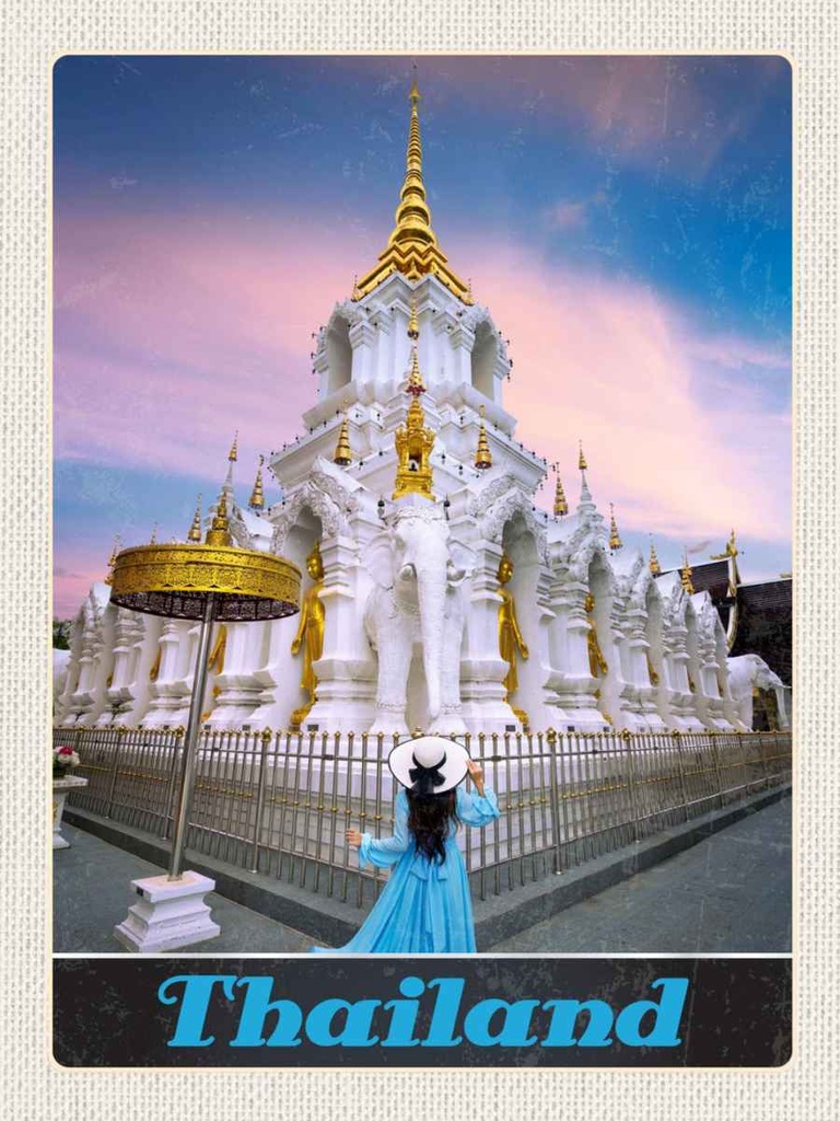 Holzschild 40x30 cm Thailand Wait Traimit golden Kloster Bildmotiv Reisemotiv Abenteuer Reisen