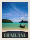 Holzschild 40x30 cm Thailand Meer Boot Gebirge Himmel Bildmotiv Reisemotiv Abenteuer Reisen