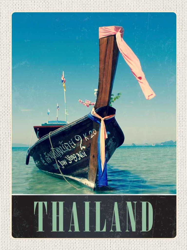 Holzschild 40x30 cm Thailand Meer blaues Boot Natur Bildmotiv Reisemotiv Abenteuer Reisen