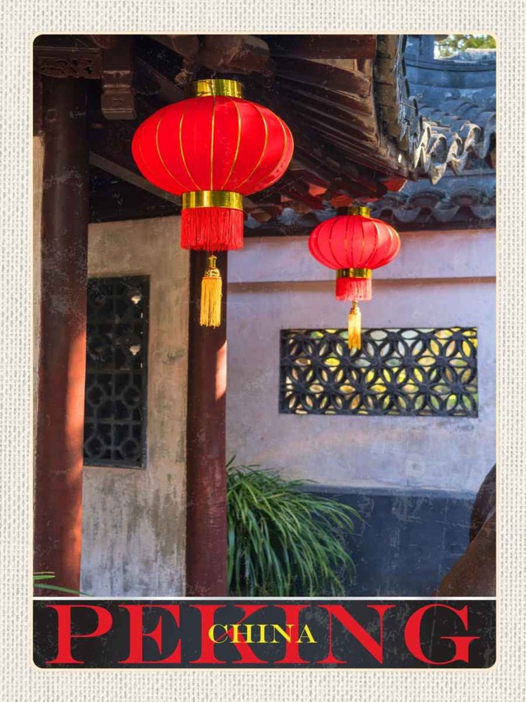 Holzschild 40x30 cm Pekimg China Kultur rote Laterne Bildmotiv Reisemotiv Abenteuer Reisen