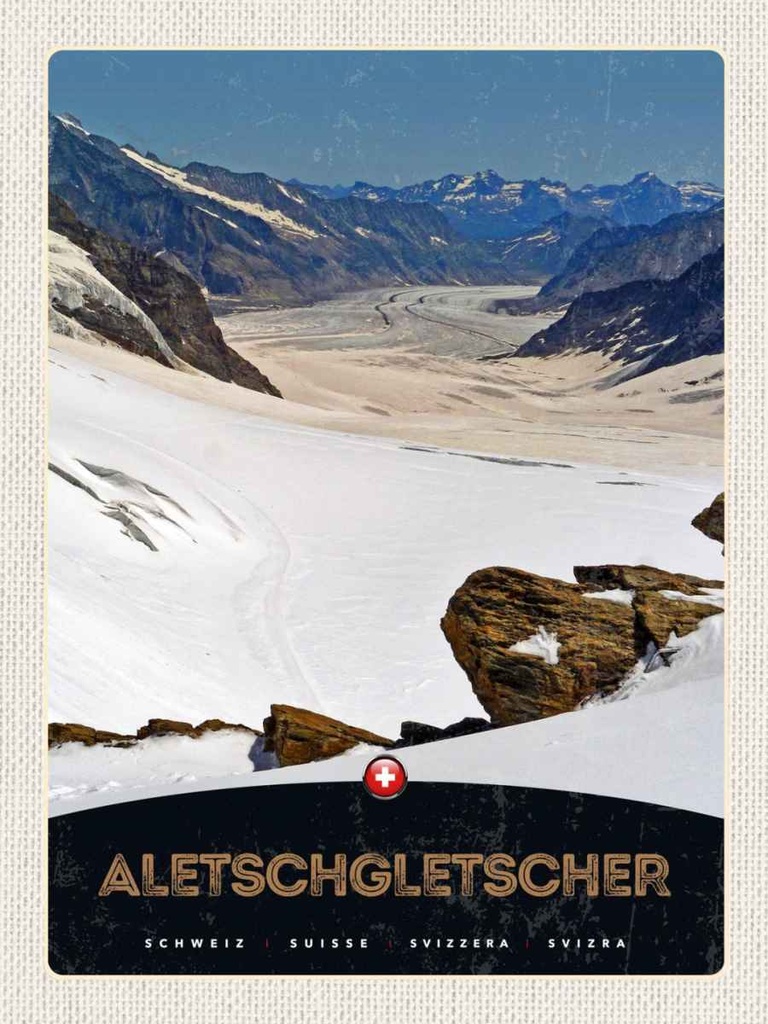 Holzschild 40x30 cm Aletschgletsch Schweiz Schnee Natur Bildmotiv Reisemotiv Abenteuer Reisen