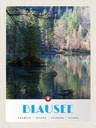 Holzschild 40x30 cm Blausee Schweiz Natur Wald Bildmotiv Reisemotiv Abenteuer Reisen