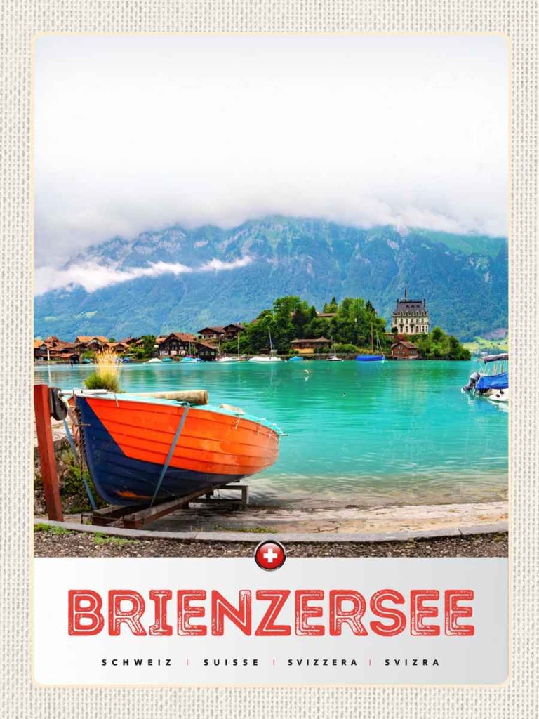 Holzschild 40x30 cm Brienzersee Schweiz Boot Gebäude Bildmotiv Reisemotiv Europa