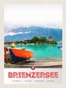 Holzschild 40x30 cm Brienzersee Schweiz Boot Gebäude Bildmotiv Reisemotiv Europa