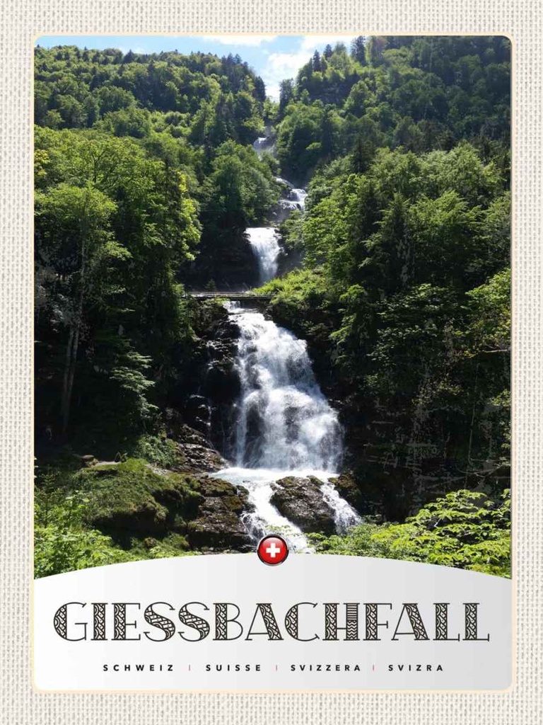 Holzschild 40x30 cm Giessbachfall Wasserfall Gebirge Natur Bildmotiv Reisemotiv Europa