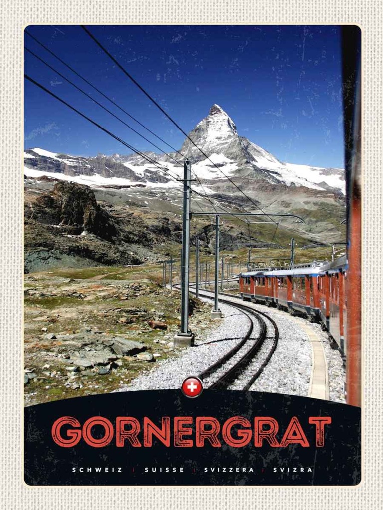 Holzschild 40x30 cm Gornergrat Schweiz Gebirge Schnee Bahn Bildmotiv Reisemotiv Europa