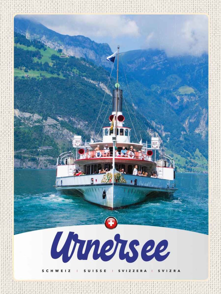 Holzschild 40x30 cm Urnersee Schweiz Europa Schiff Gebirge Bildmotiv Reisemotiv