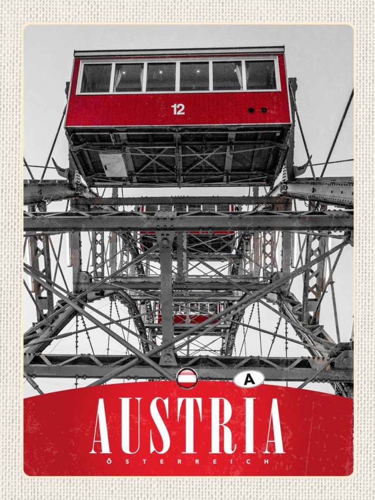 Holzschild 40x30 cm Österreich Gondeln rot Aussicht Bildmotiv Reisemotiv Europa