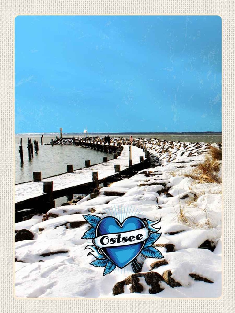 Holzschild 40x30 cm Ostsee Deutschland Schnee Winterzeit Bildmotiv Reisemotiv Europa